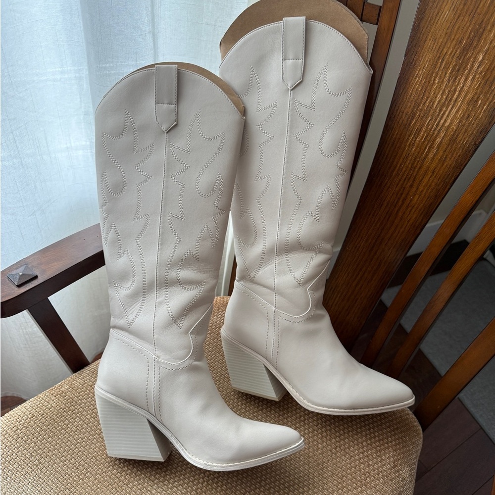 Steve Madden Arizona “Natural” Tall White/Cream High Heel Cowboy Boots Size 9